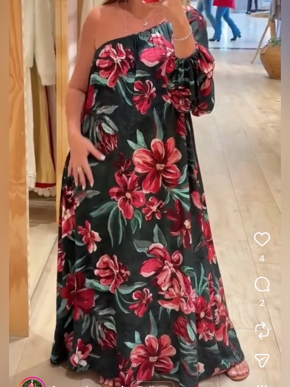 FARM Rio One Shoulder Floral Dress - Green and Pink